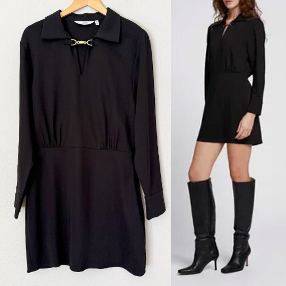 & OTHER STORIES Straight Gold Buckle Mini Dress Size 10 Black LBD Classic Modest